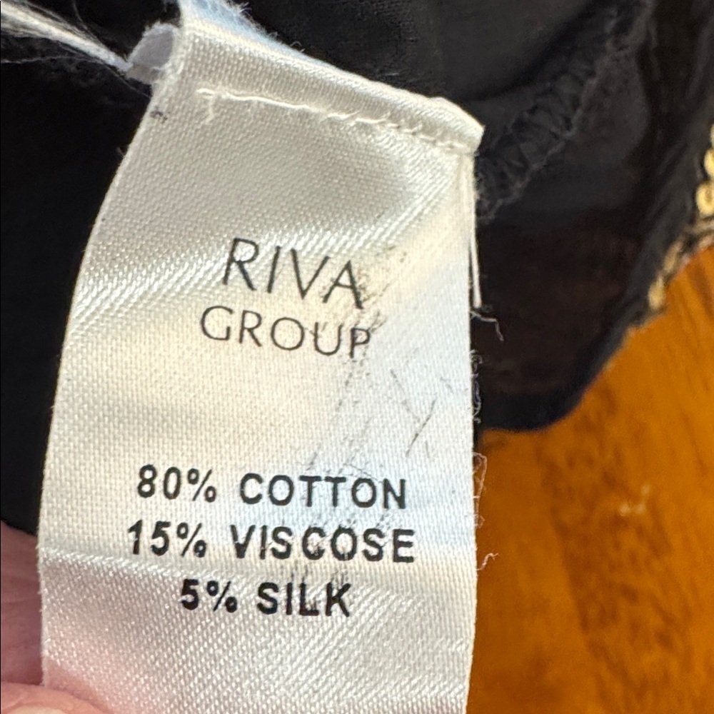 Riva Black Long-Sleeve Cotton Silk Dress with Ruffle size Large NWOT - Picture 11 of 11